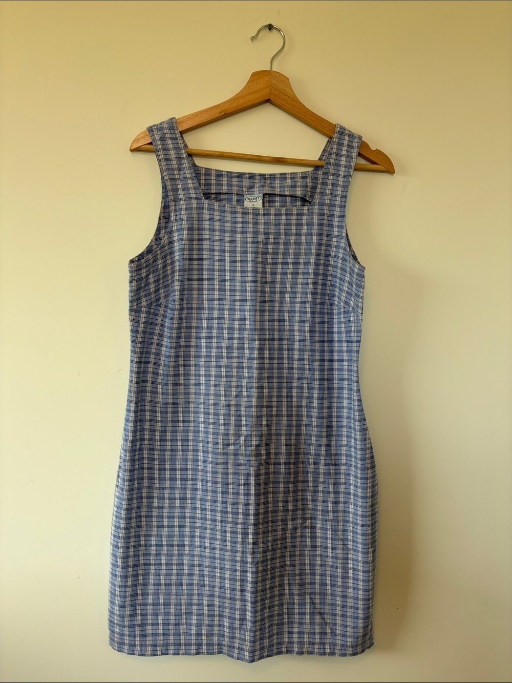 VINTAGE 90s cottagecore Blue Plaid Sleeveless Square-Neck Mini Dress